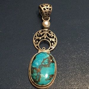Sterling Silver 925 pendant with pearl & turquoise